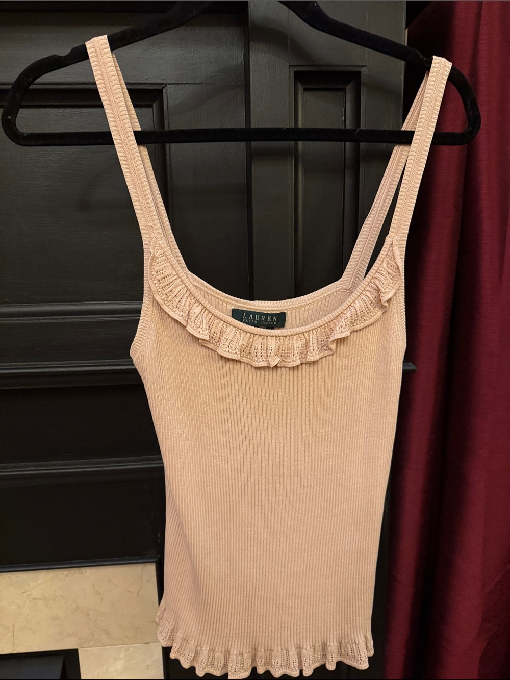 LAUREN RALPH LAUREN Blush Ribbed Ruffle Tank sz m